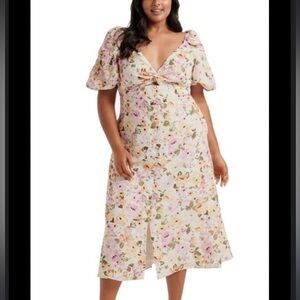 NWT Ever New Petite puff sleeve midi dress in rose Floral Puff Sleeve Dress